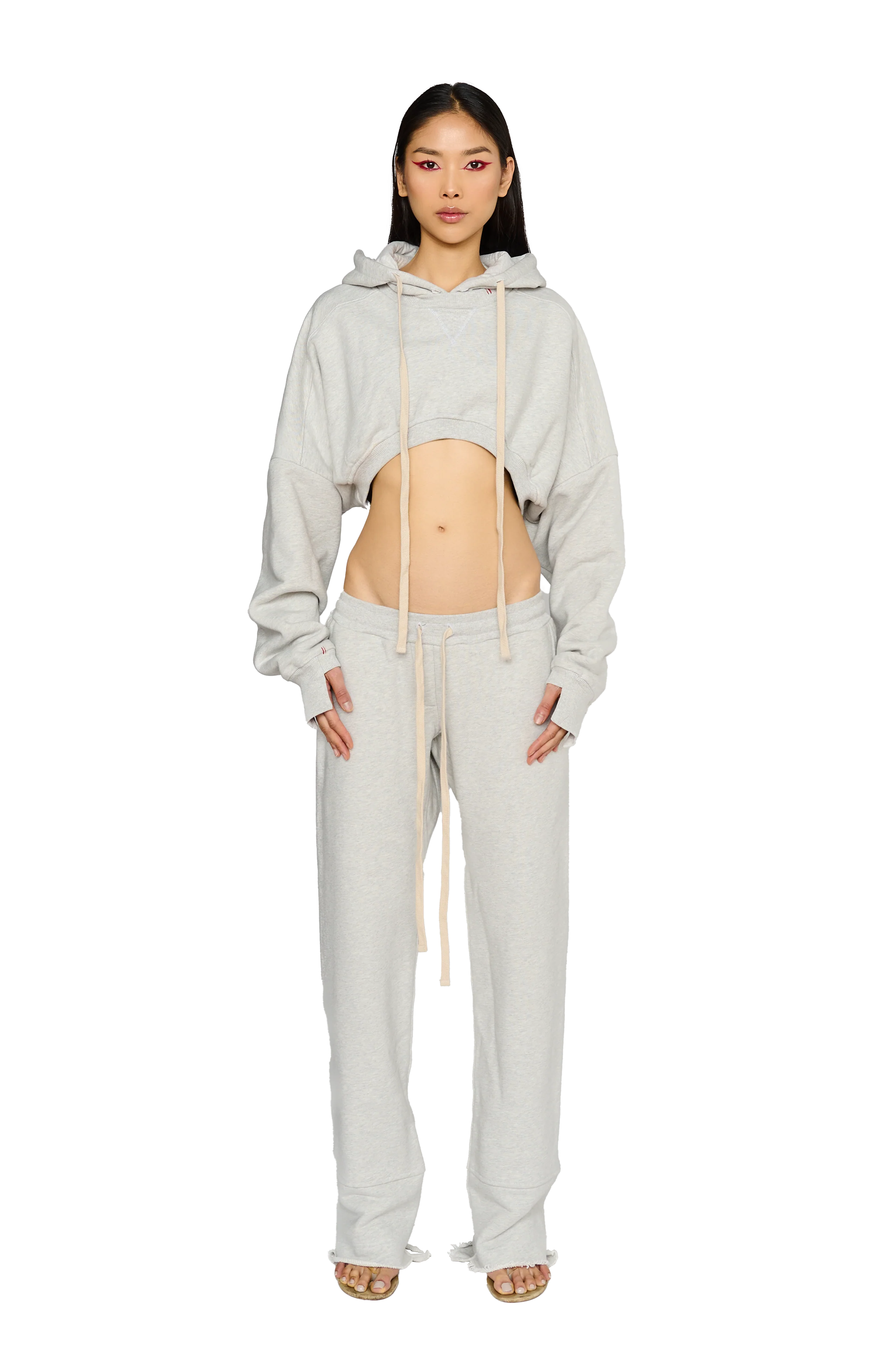 Cropped, Asymmetric Hoodie - Cloud