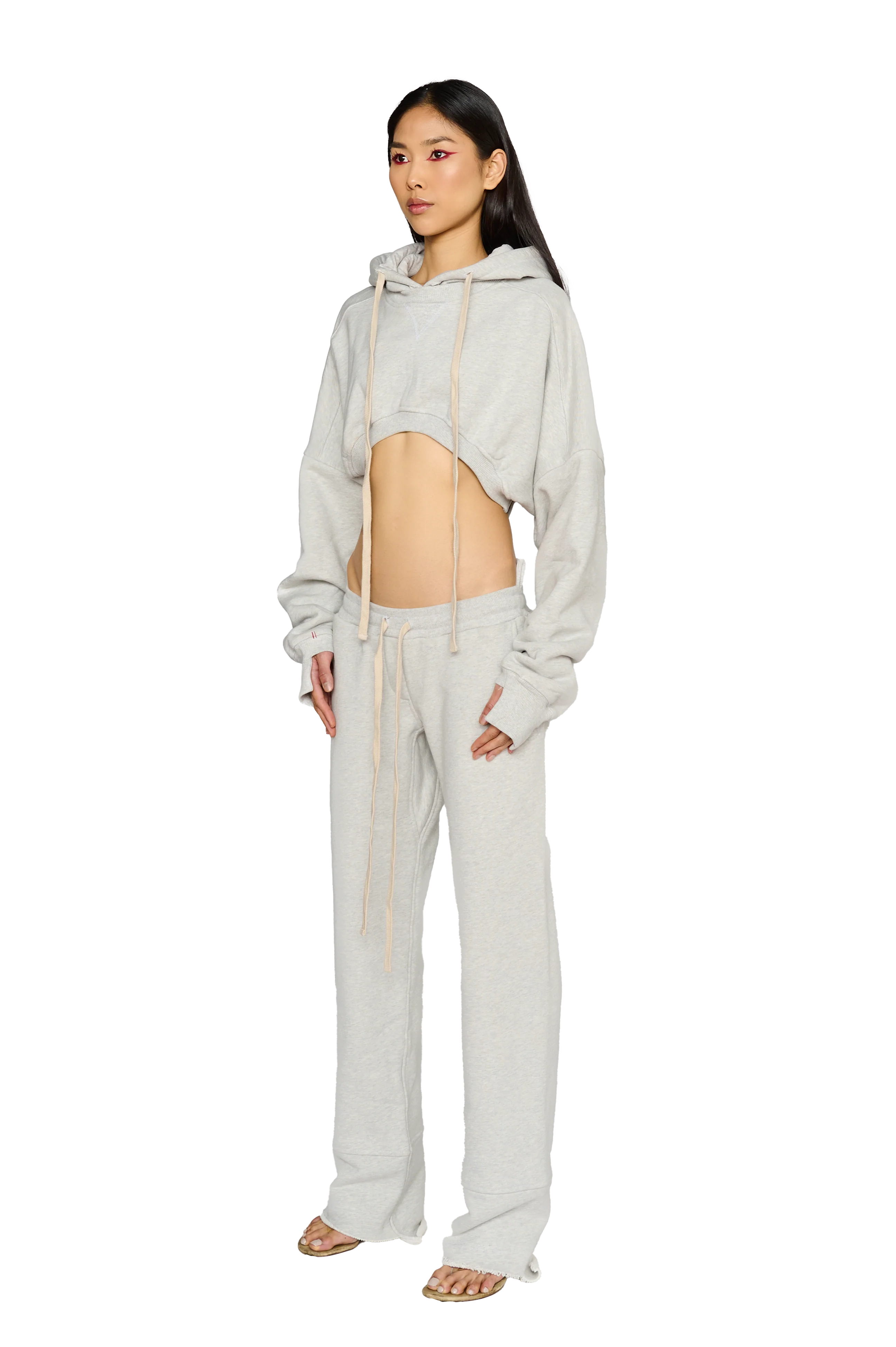 Cropped, Asymmetric Hoodie - Cloud - Image 2