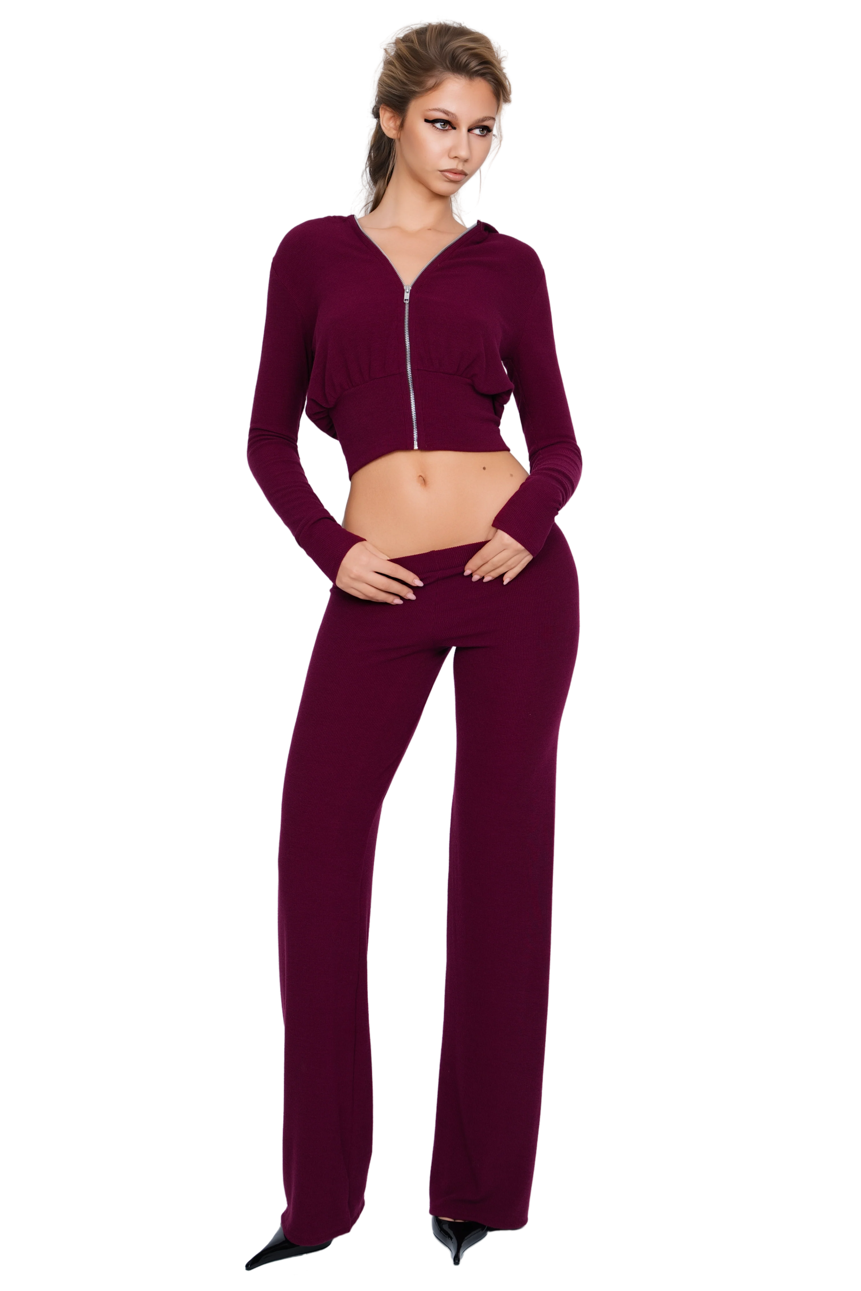 Pordena Ribbed Trouser - Merlot Rib - Image 4